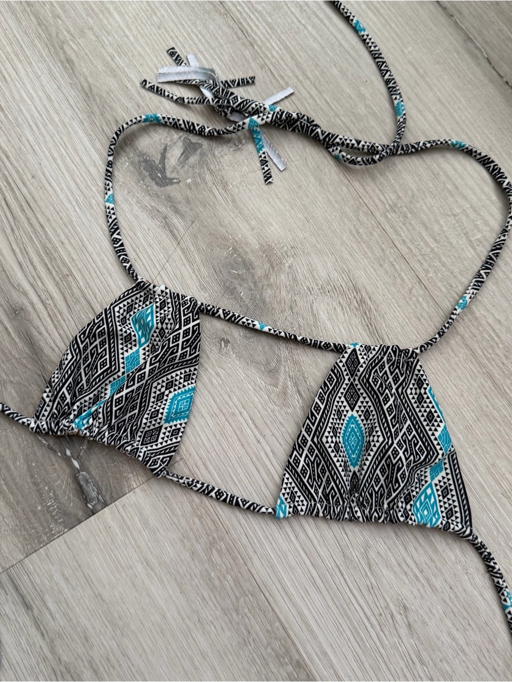 acacia swimwear Black & Teal Geometric Triangle Bikini Top